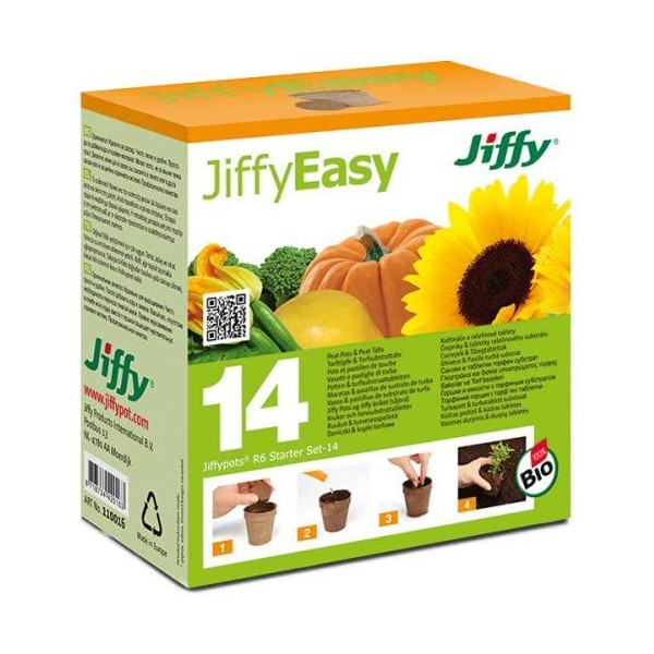 Jiffy Easy pots starter - Vaso in torba compressa + pastiglie di torba (Conf. 14 pezzi)